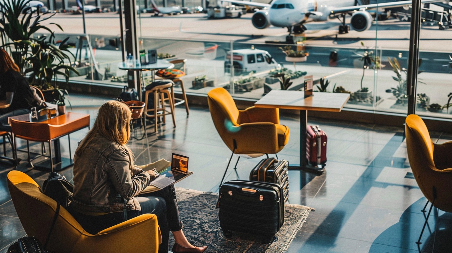 Traveler waiting comfortably before departure