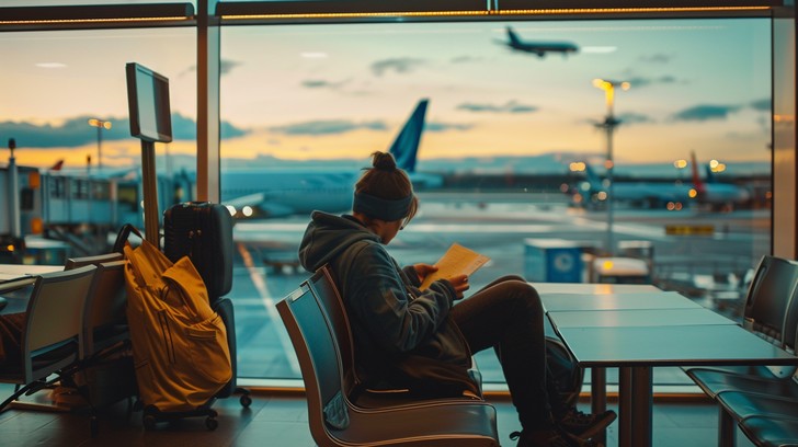 Traveler waiting in an airport before departure