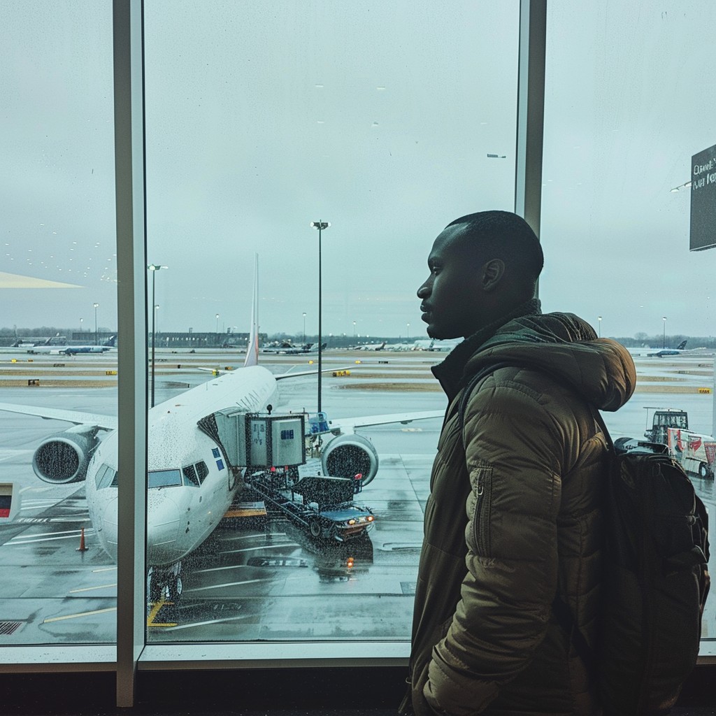 Traveler awaiting airport departure