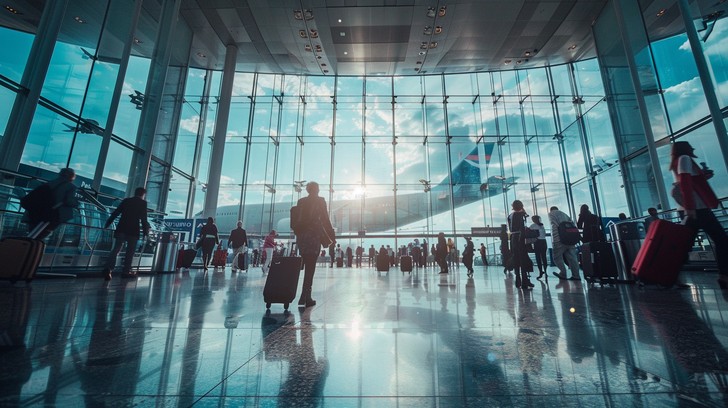 Airport travel and departure scene